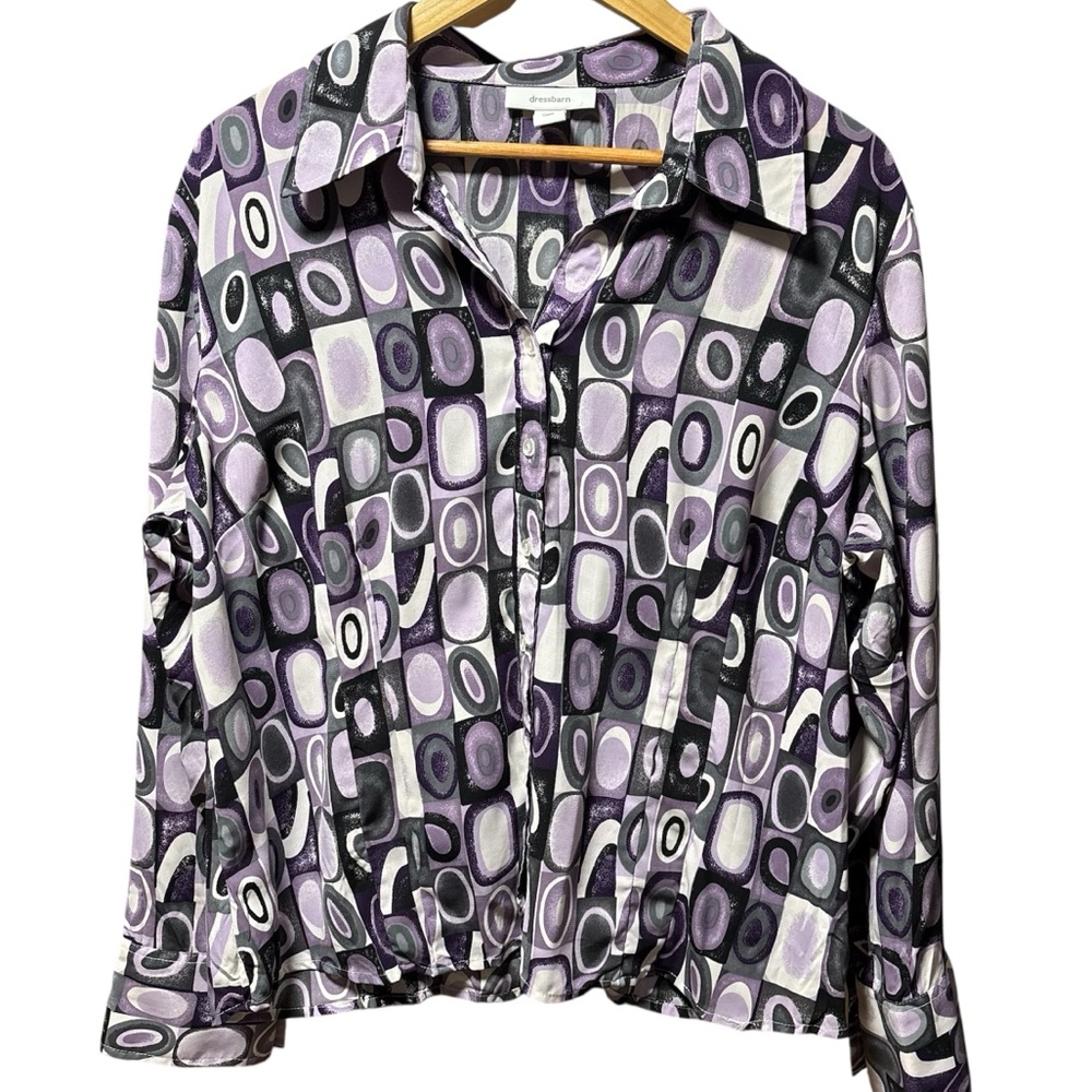 retro y2k geo button down with flared cuffs, size xl